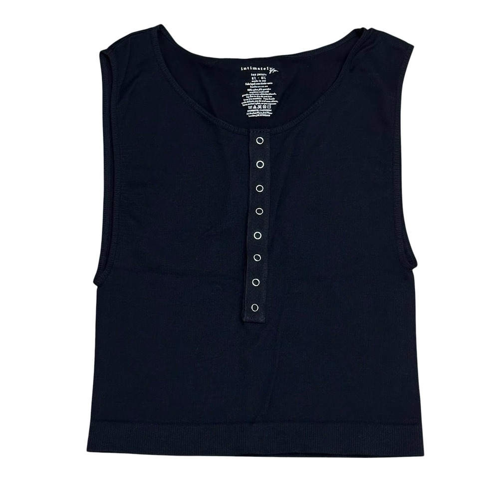 Intimately Free People Henley Snap Ribbed Cropped Tank Top Size M-L Black NWT
